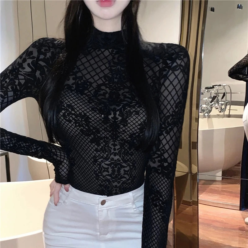 Women's Summer Chic Flocking Slim Backless Bodycon Bodysuit