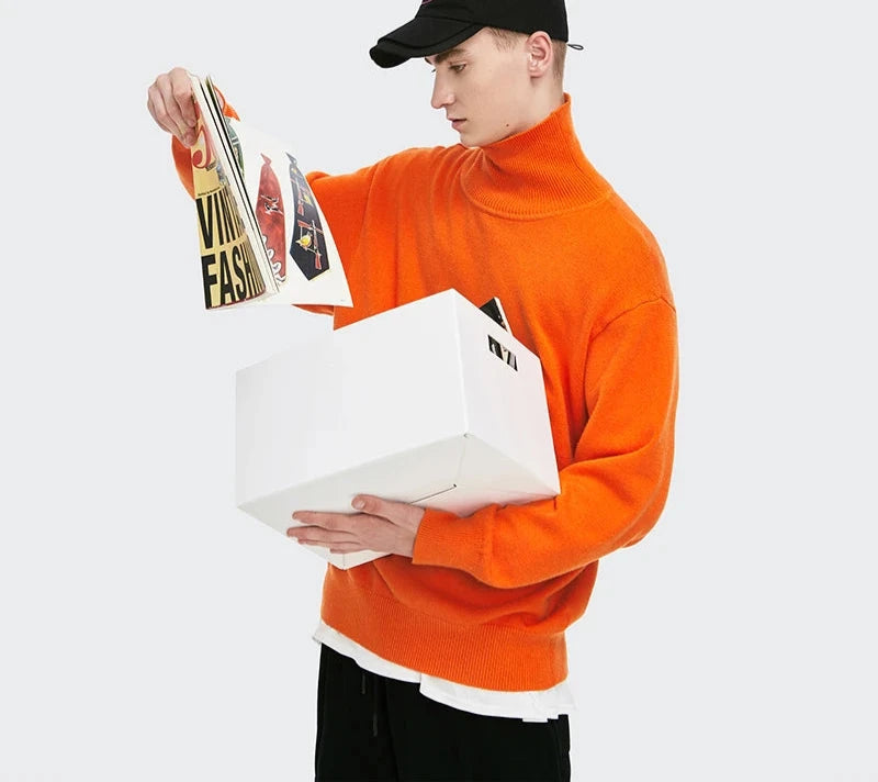 Men's Minimalist Turtleneck Oversize Roll Neck Jumper Sweater