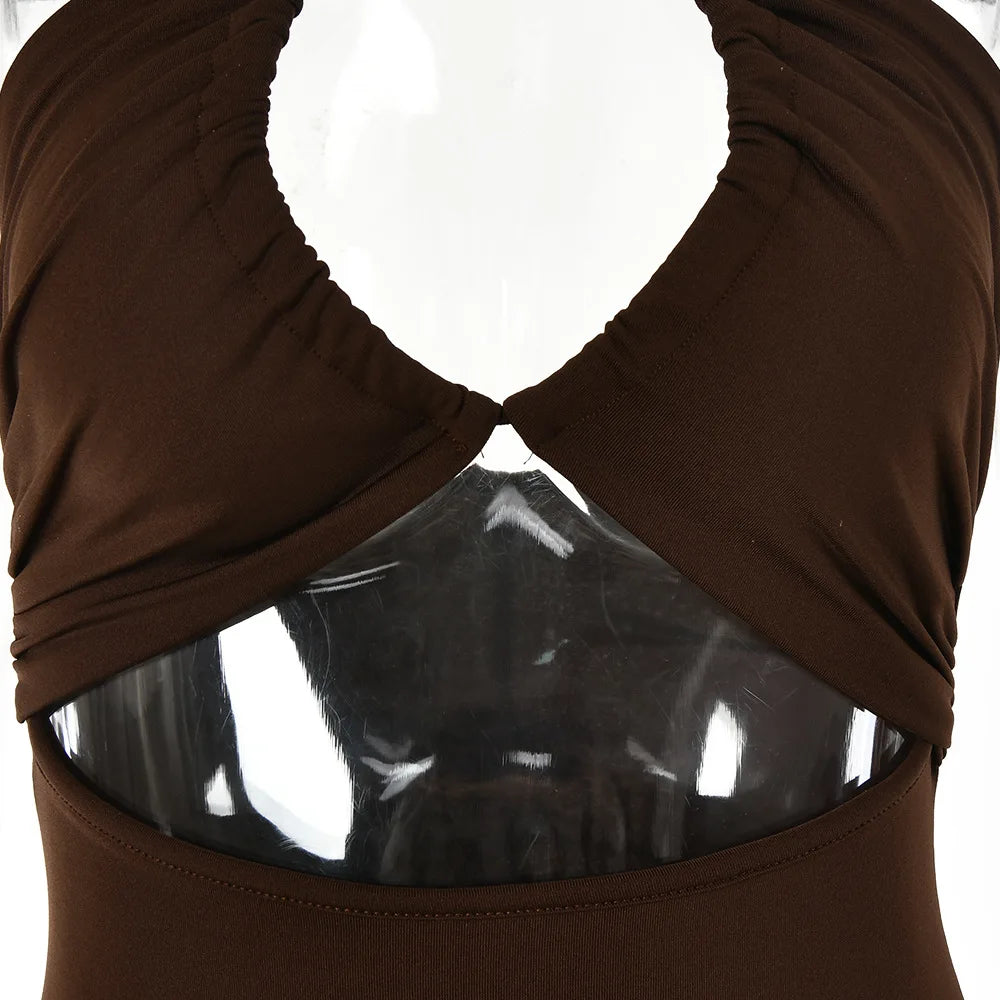 Women's Halter Backless Sleeveless Cut Out Maxi Elegant Party Slit Dress