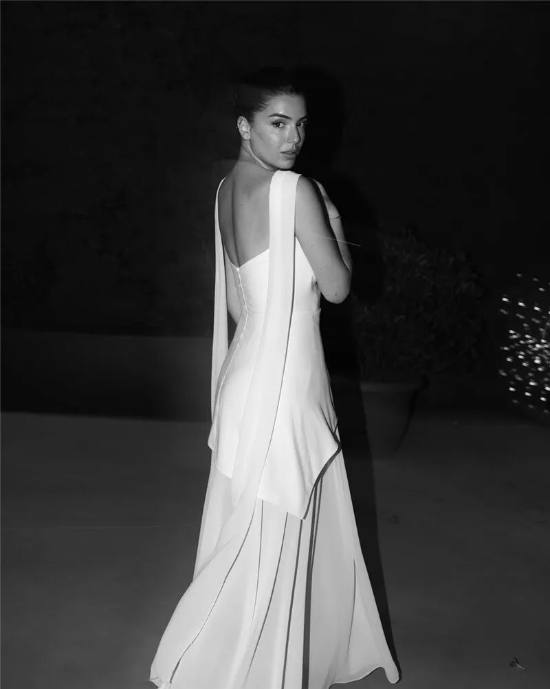 Women's Elegant Strapless Maxi Gown With Scarf Off-shoulder Sleeveless Backless Split Beach Long Dress