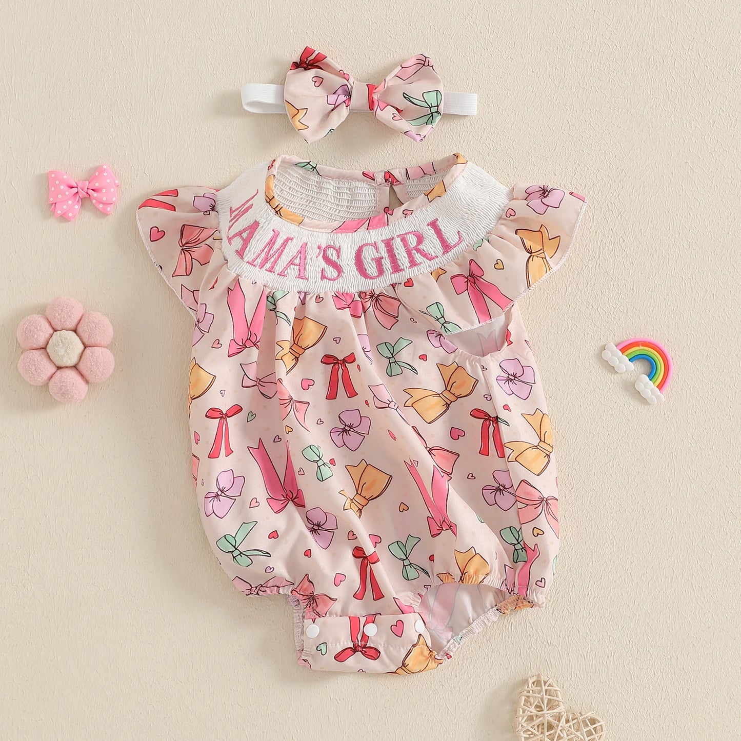 Baby Girls Summer Romper Set - Ruffles Fly Sleeve Letter Embroidery Jumpsuit