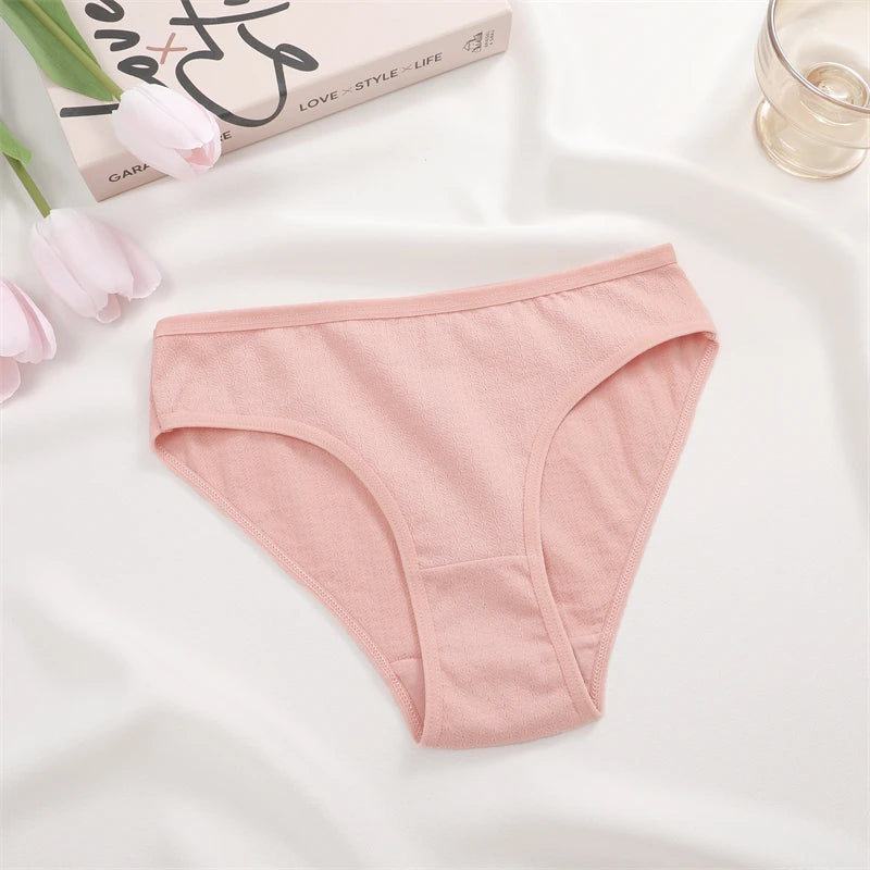 Women's 3Pcs Cotton Underpants - Comfortable Low-Waist Briefs Lingerie