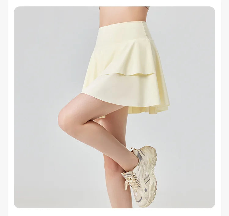 Women's High Waist Tennis Skirt with Built-in Shorts - Quick Dry Athletic Skort
