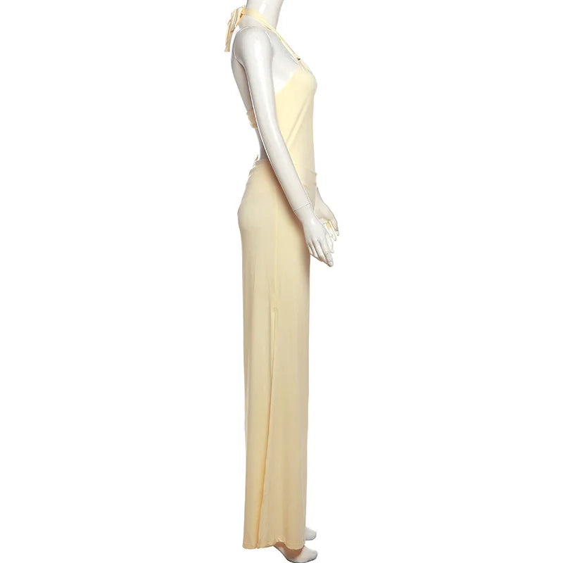 Women's Cut-Out Two Piece Set - Halter Bodysuit & Draped Dress Combo