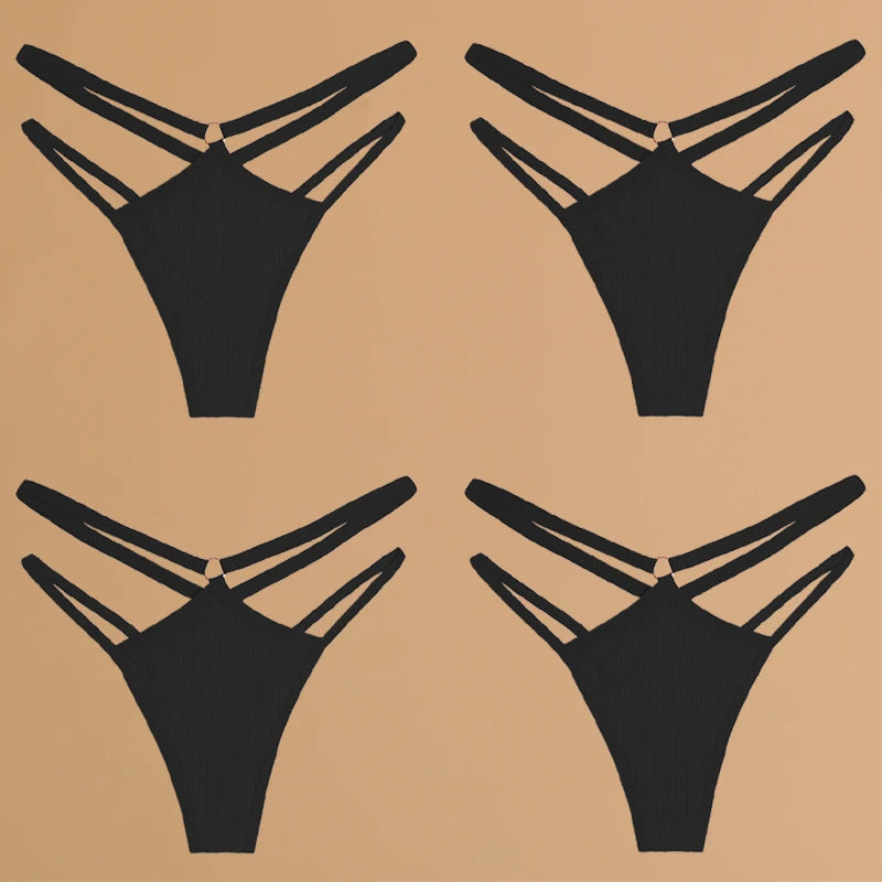 4-Pack Cotton Striped Thongs - Women's Low-Rise Breathable Underwear Set