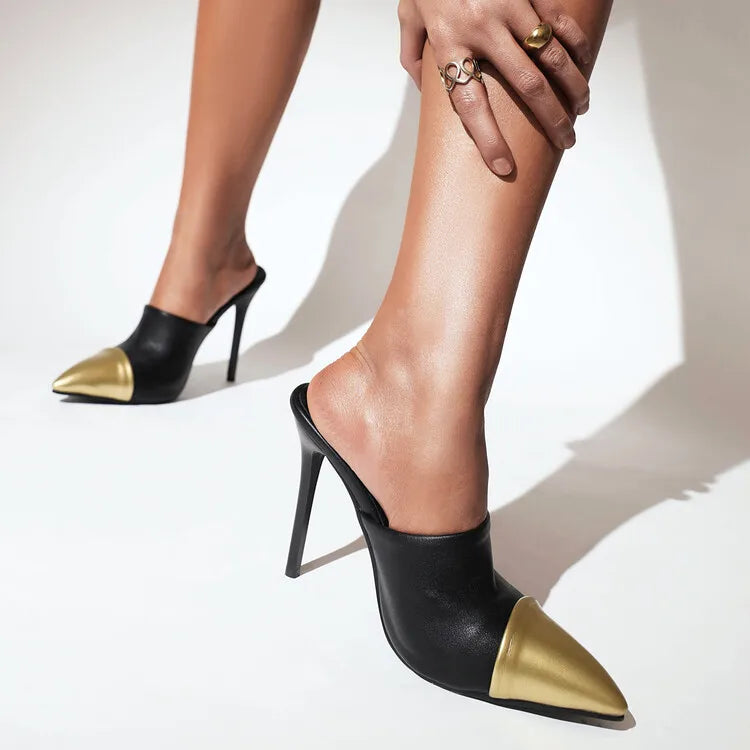 Women's Matte Leather Slipper High Heels