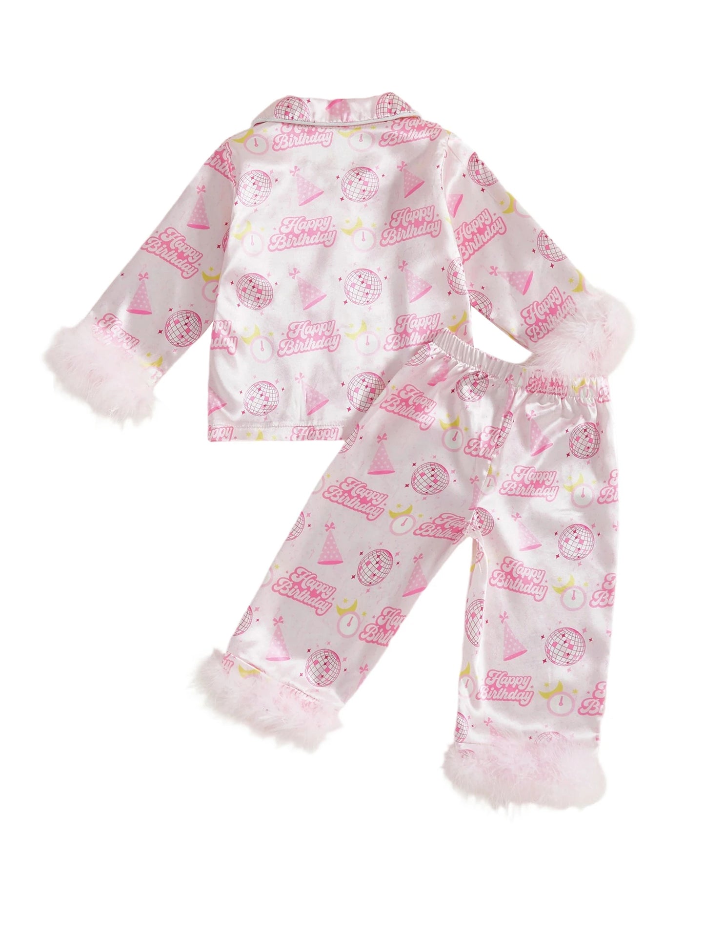 Kids Girls Pyjamas Set - Letter Ball Print Button Down Top & Pants (0-4Y)