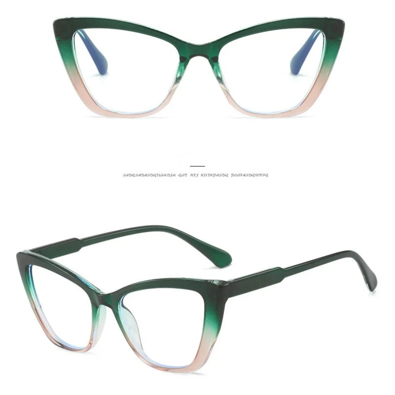 Women's Cat Eye Anti-Blue Light Glasses - Retro Flat Lens Prescription Compatible