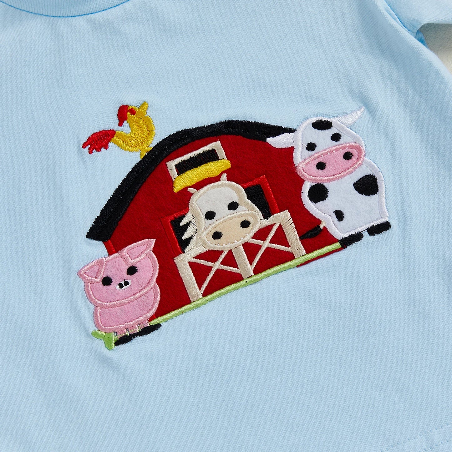 Infant Baby Boys Summer Outfit Set - Farm Animal Embroidery T-Shirt & Shorts (0-3Y)