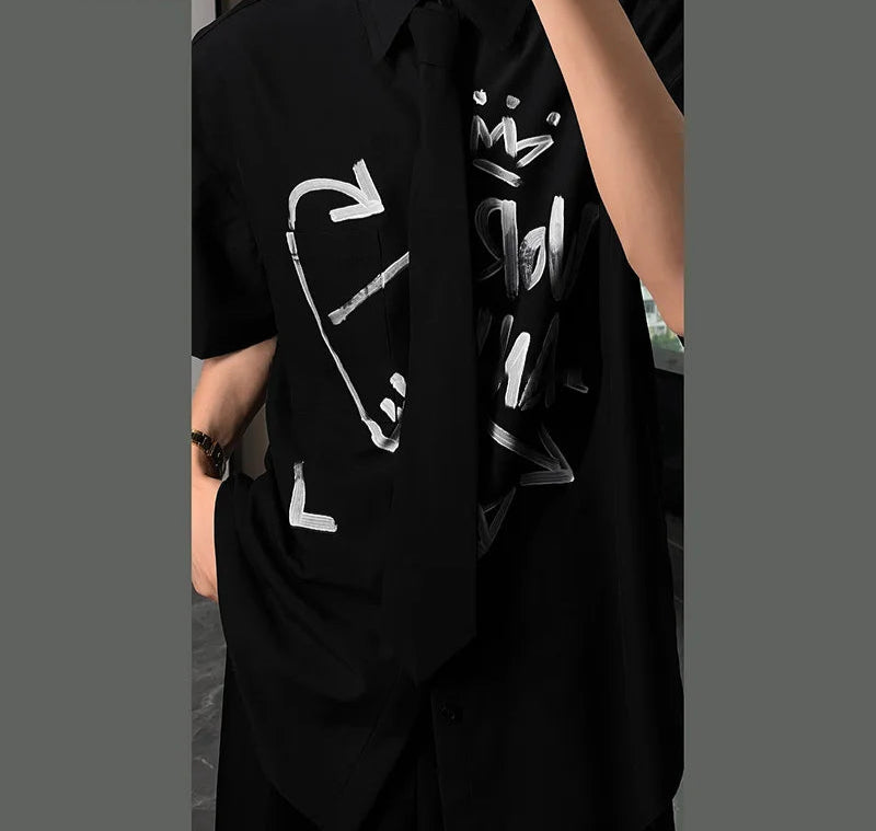 Men's Graffiti Printed Design Short Sleeved Shirt