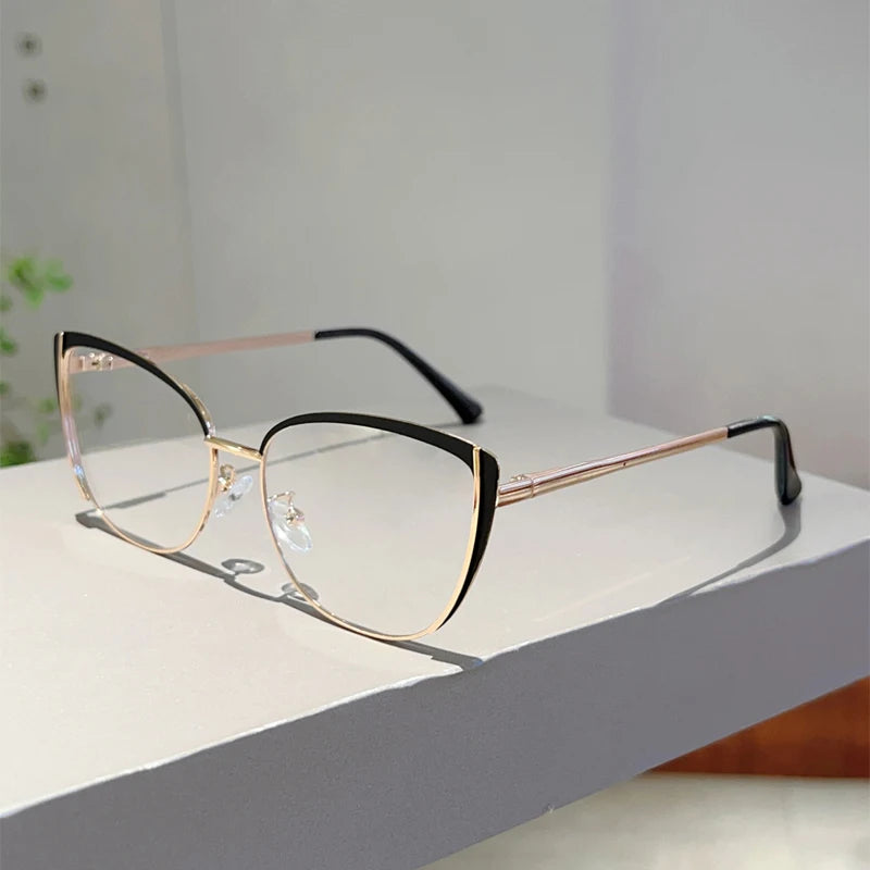Trendy Retro Cat Eye Glasses - Women's Korean Style Semi-Rimless Pink Eyewear