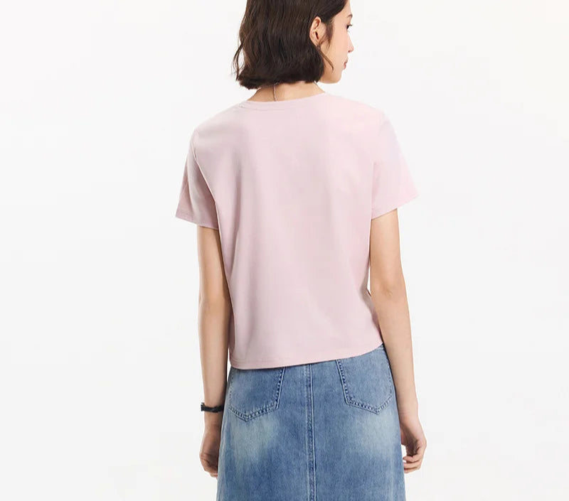 Women's Cropped Cotton T-Shirt - Split Hem Relaxed Fit Summer Top