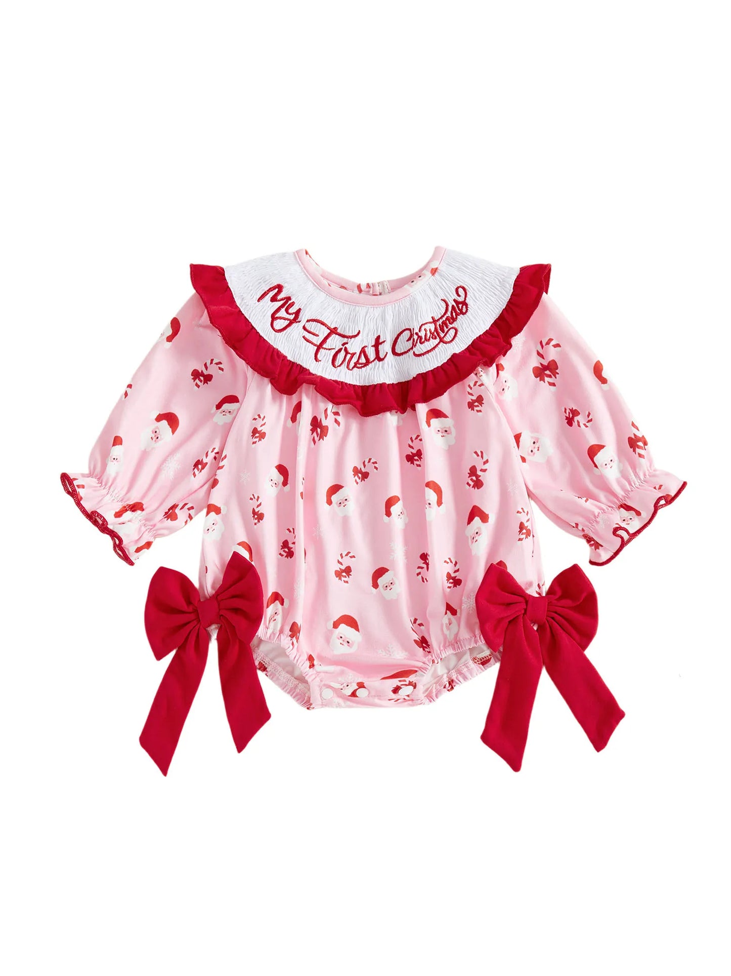 Baby Girls Christmas Letter Embroidered Romper with Bow (0-18M)