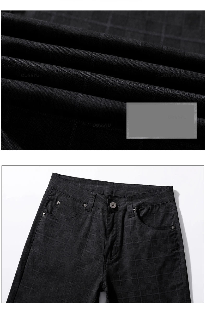 Men's Plaid 98% Cotton Stretch Straight Classic Trousers