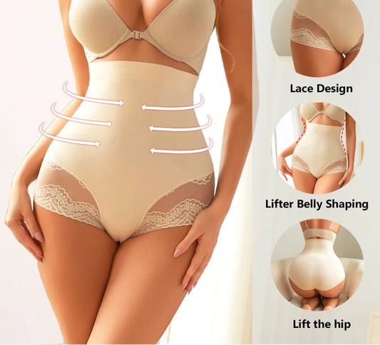 Women's Seamless Tummy Control Panties Floral Lace Underwear High Waist Butt Lifter Belly Shaping Cincher Briefs