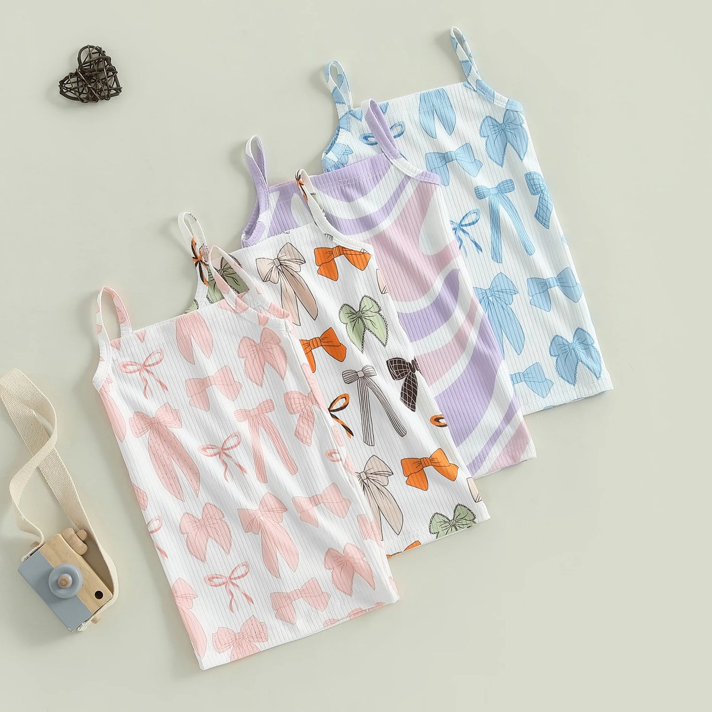 0-4Y Kids Girls Summer Dress Sleeveless Strap Bow Print Spaghetti Slim Fit Sundress for Beach