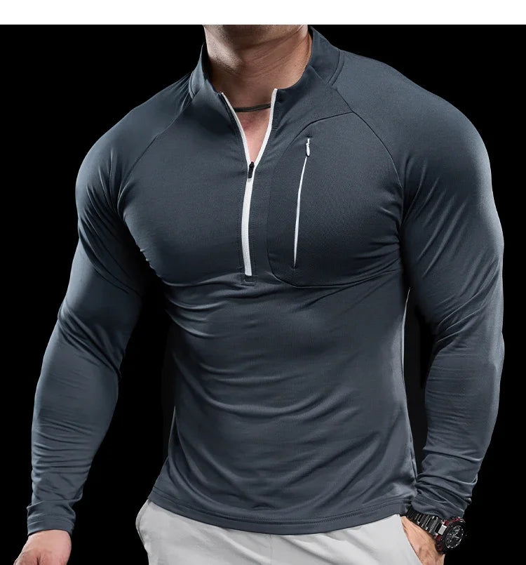 Men's Gym Fitness Quick Dry Running Sport Long Sleeves Trackwear Bodybuilding Training Top
