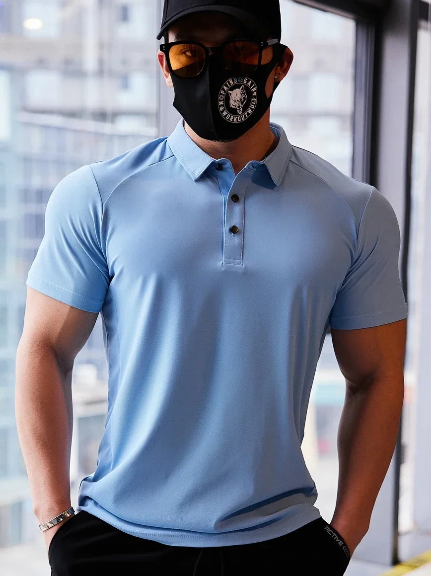 Men's Skinny Fit Sport Polo T-Shirt | Quick Dry Gym & Bodybuilding Tee