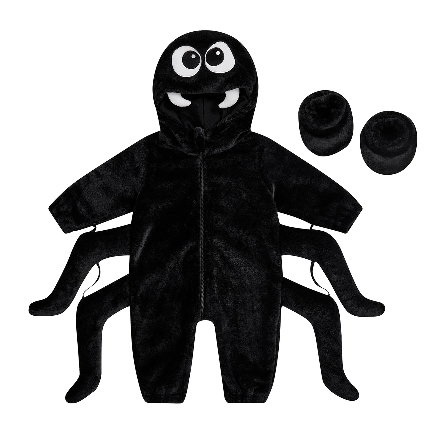 Baby Spider Costume - Halloween Hooded Jumpsuit with Foot Covers