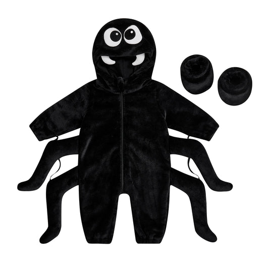 Baby Spider Costume - Halloween Hooded Jumpsuit with Foot Covers