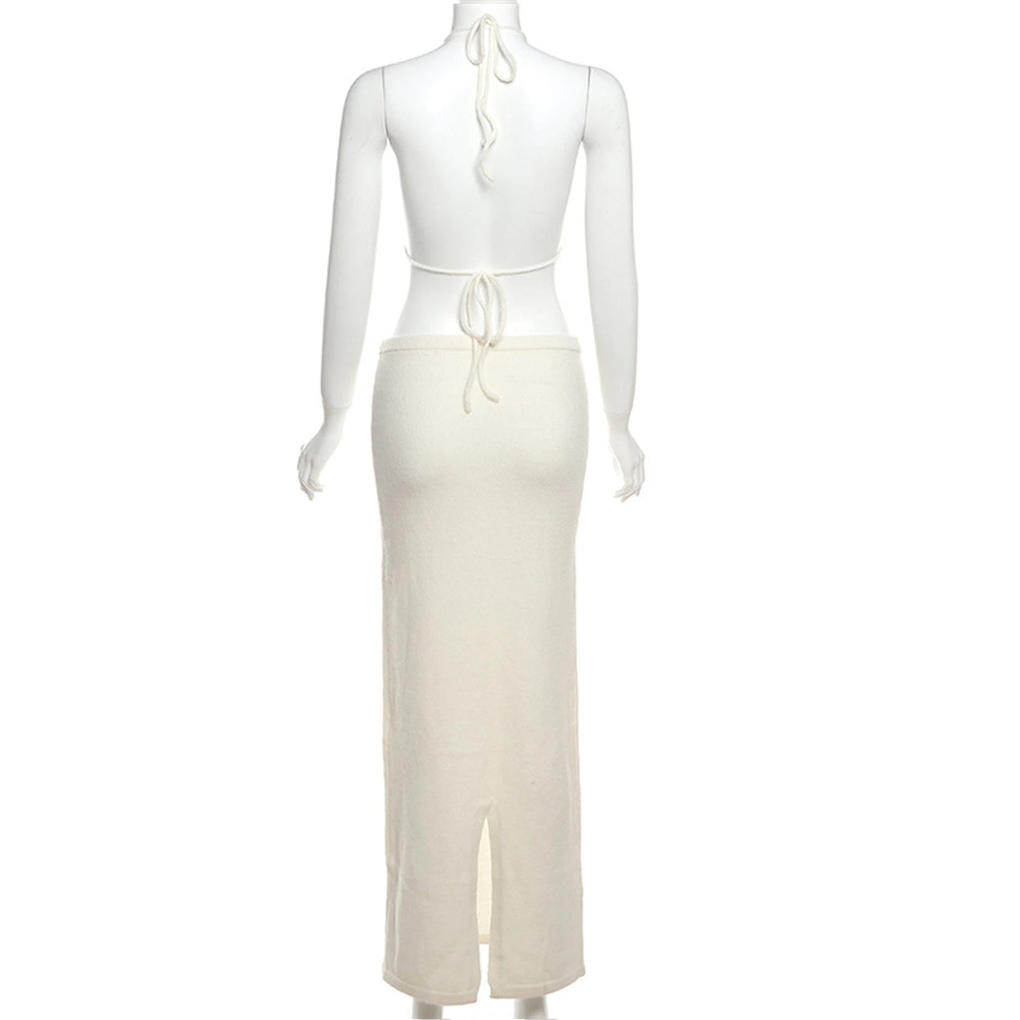 Women's Sleeveless V Neck Short Top High Waist Split Skirt Set Summer Beach Style Set