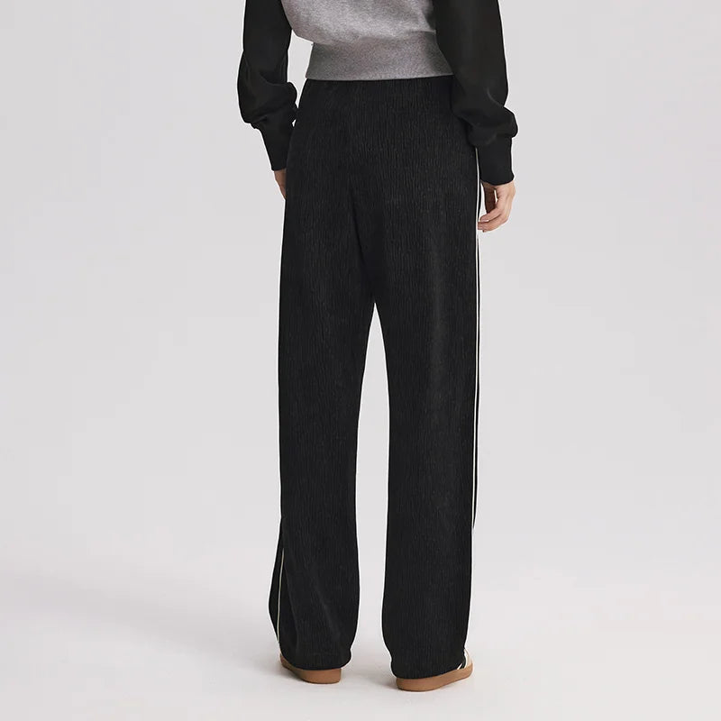 Chenille Wide Leg Trousers - Women's Colorblock Slimming Street Style Pants