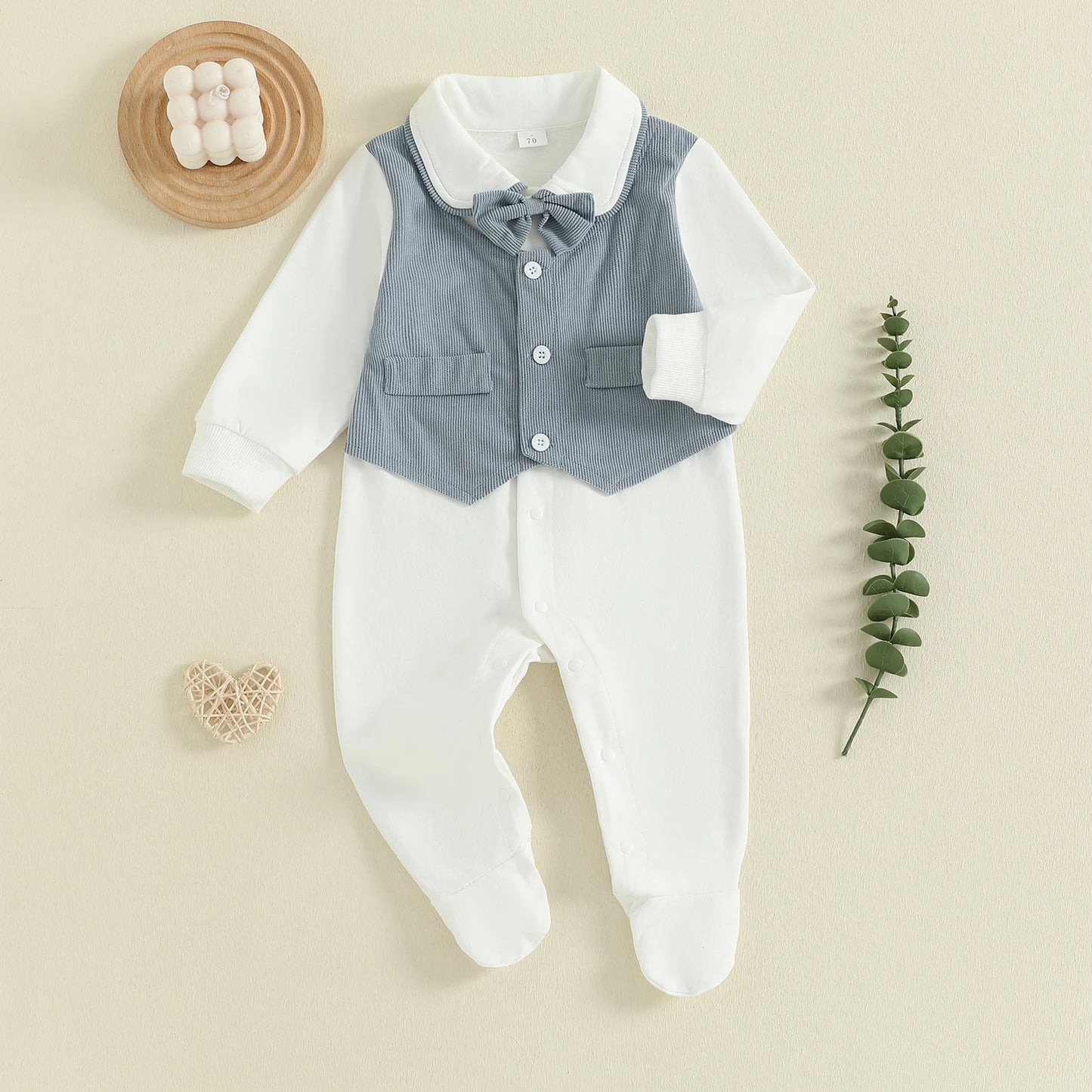 Gentleman Newborn Baby Romper - Footed Jumpsuit with Lapel