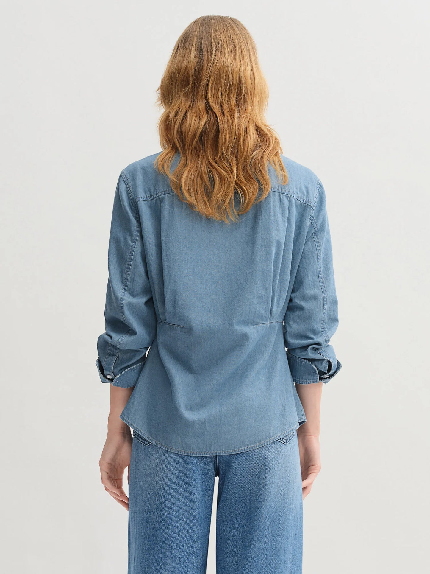 Women's Plus Size Double Collar Denim Shirt - French Style Autumn Top