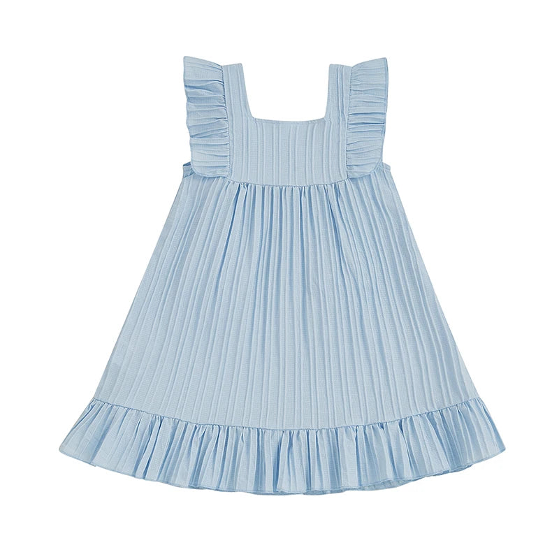 0-5Y Kids Girls Dress Flower Embroidery Fly Sleeve Ruffles Hem Casual Summer A-Line Dress