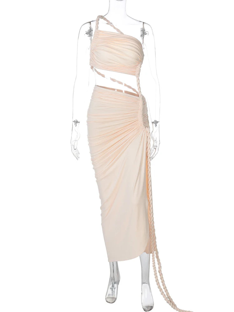 Women's Off-shoulder Thigh High Split Maxi Strapless Sleeveless Ruched Bodycon Party Dress