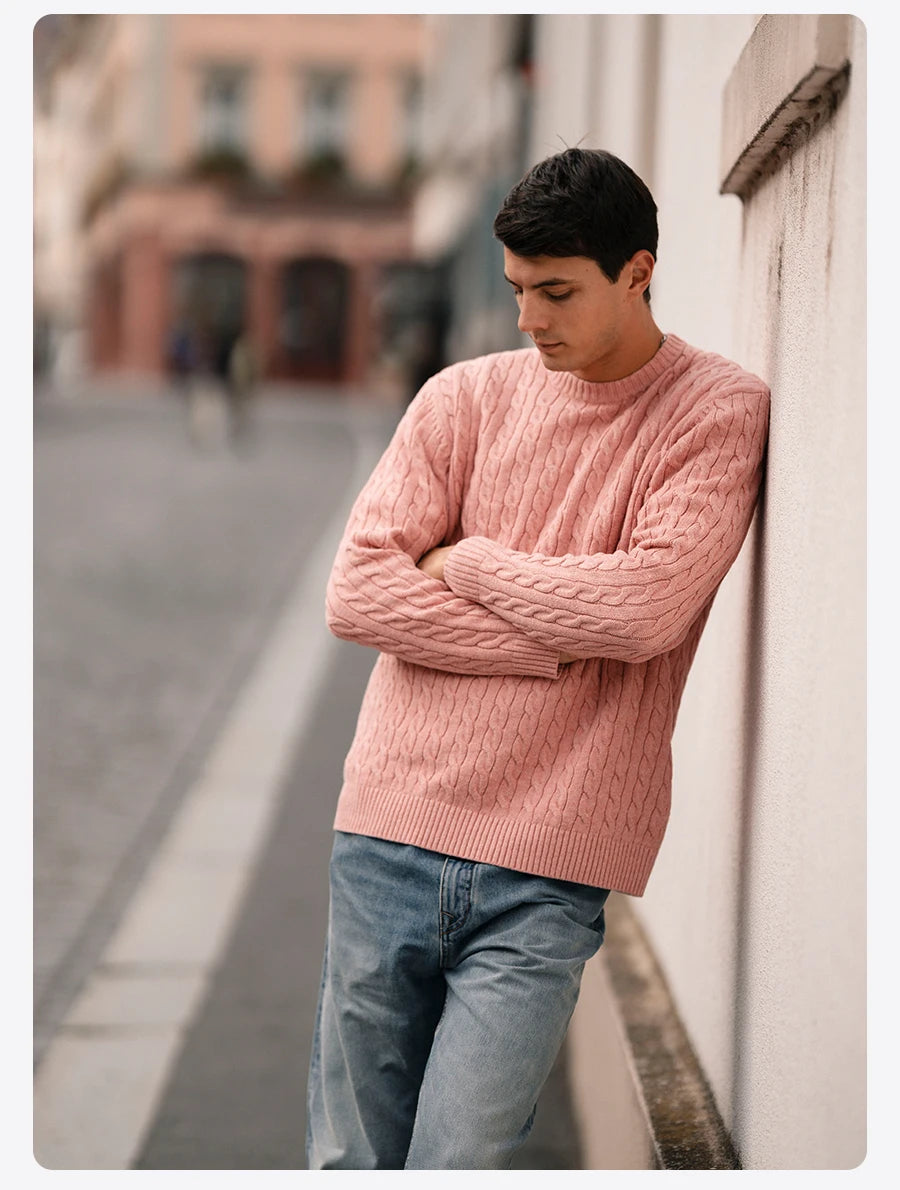 Men's Autumn Winter Oversized Cable Knit Long Sleeve Knitted Casual Vintage Pullover Sweater