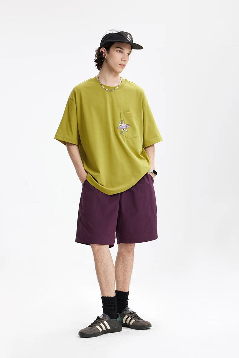 Unisex Sports Embroidered Pocket Tech Fabric Cool Touch Quick-Dry Short Sleeve T-Shirt