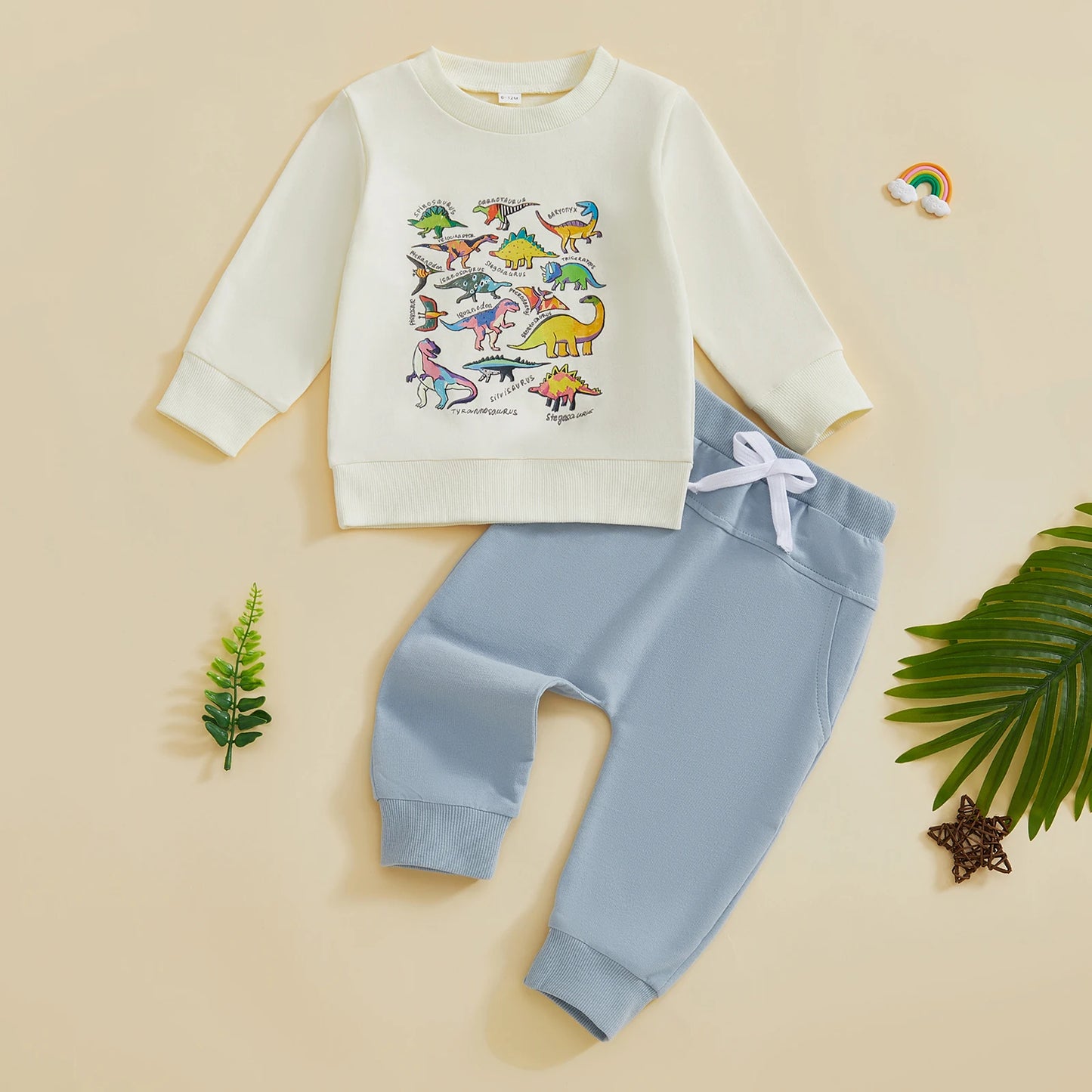Baby Boy's Outfit Set - Dinosaur/Animal Print Sweatshirt & Elastic Pants