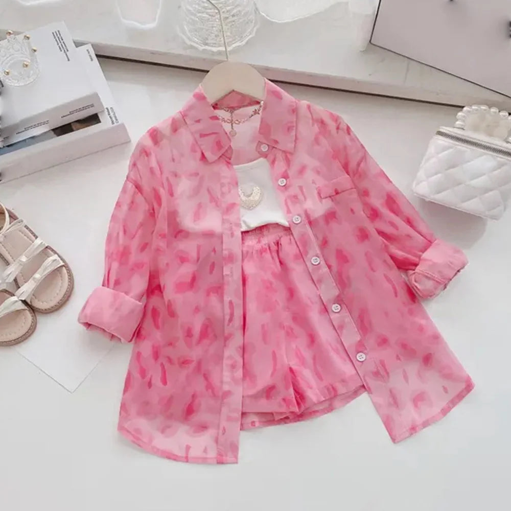 Girls Summer Feather Outfit Set - Sleeveless Top & Bandage Shorts