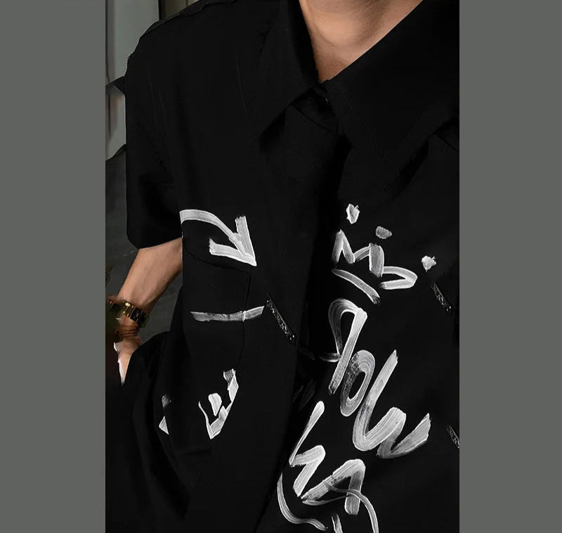 Men's Graffiti Printed Design Short Sleeved Shirt