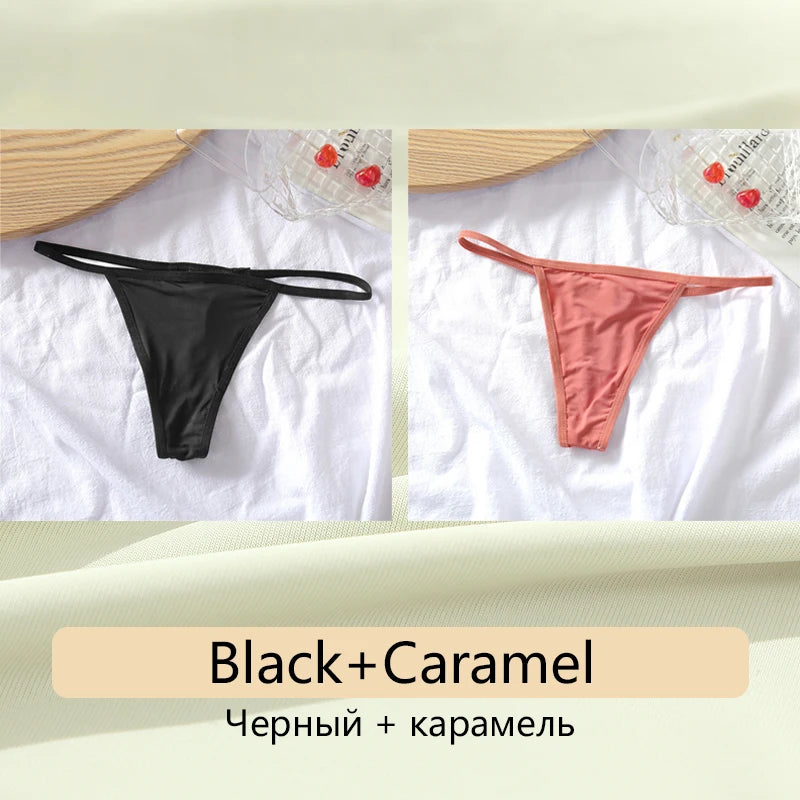 Women's Cotton Seamless Thong Set - Low Waist Comfort Underwear (2 Pack)