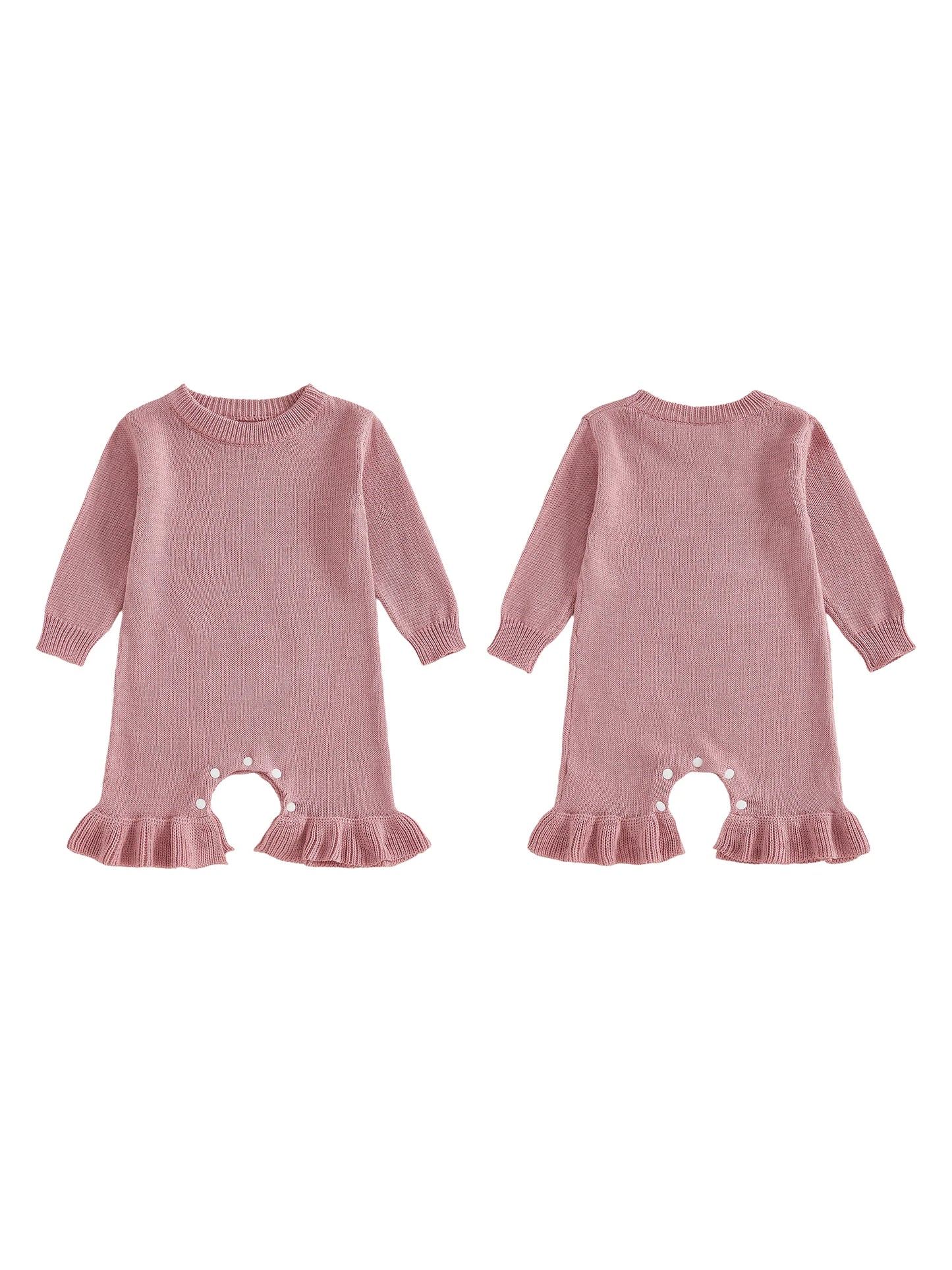 Baby Girl's Knit Romper - Long Sleeve Crew Neck Solid Jumpsuit Sweater