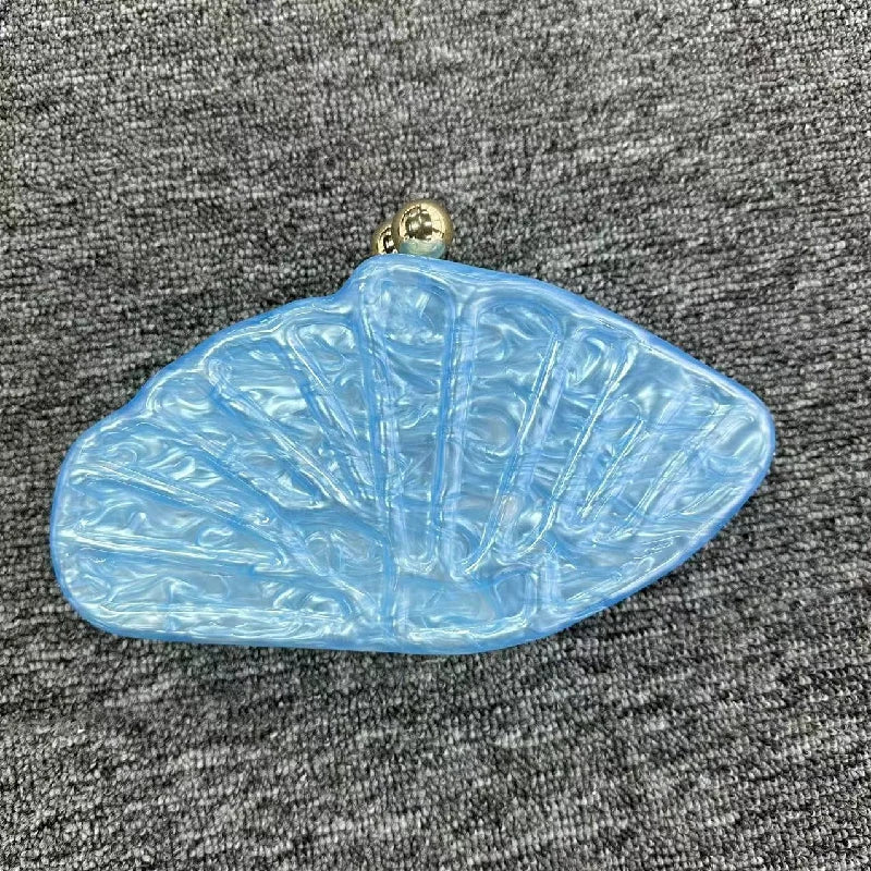 Women's Shell Fan-Shaped Evening Bag - Luxury Acrylic Crossbody Clutch with Pearl Details