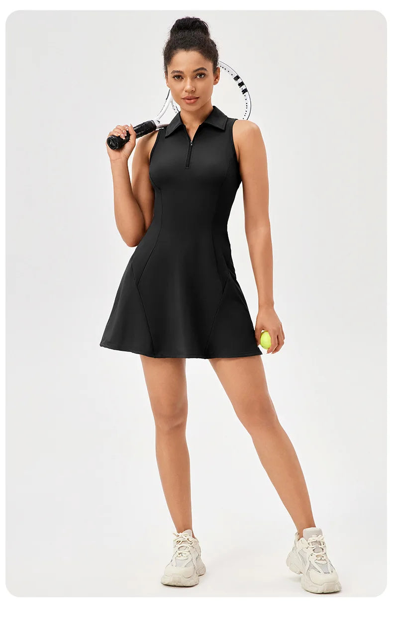 Women's Summer Tennis Lapel Slim Fit Running Breathable Quick Dry Golf Yoga Wear Workout Dress