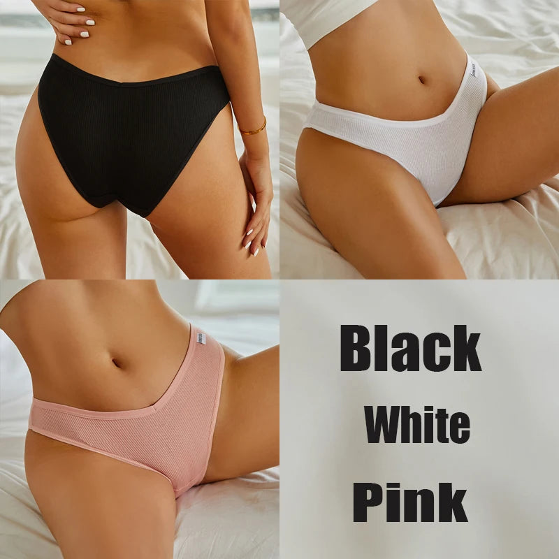Women's 3PC Cotton V Waist Underwear Brief Comfortable Underpants Lingerie