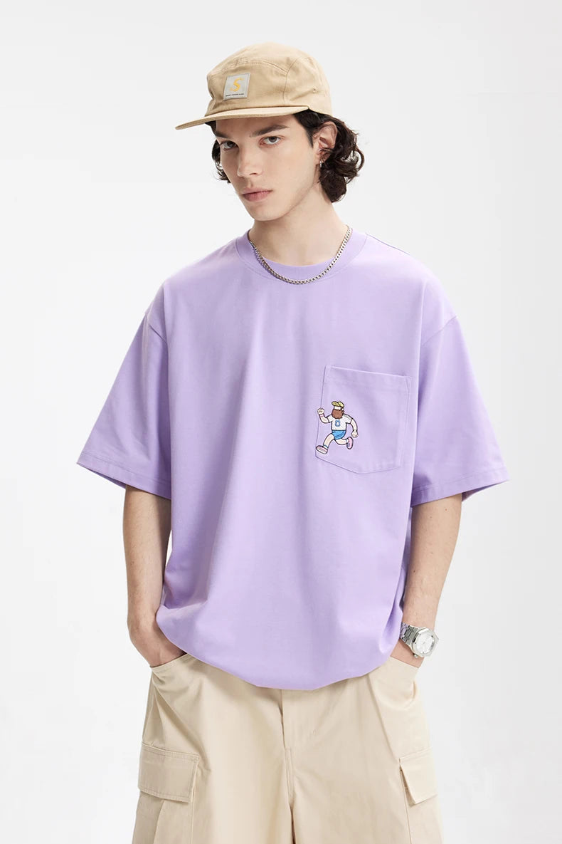 Unisex Sports Embroidered Pocket Tech Fabric Cool Touch Quick-Dry Short Sleeve T-Shirt