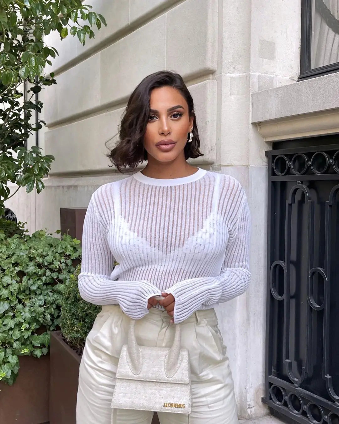 Women's Elegant Striped See Through Long Sleeve Top