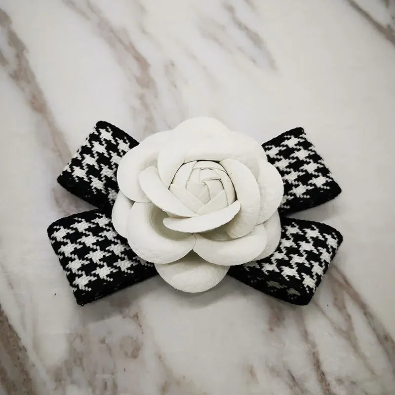 Retro Camellia Flower Brooch - Fabric Bow Lapel Pin for Women