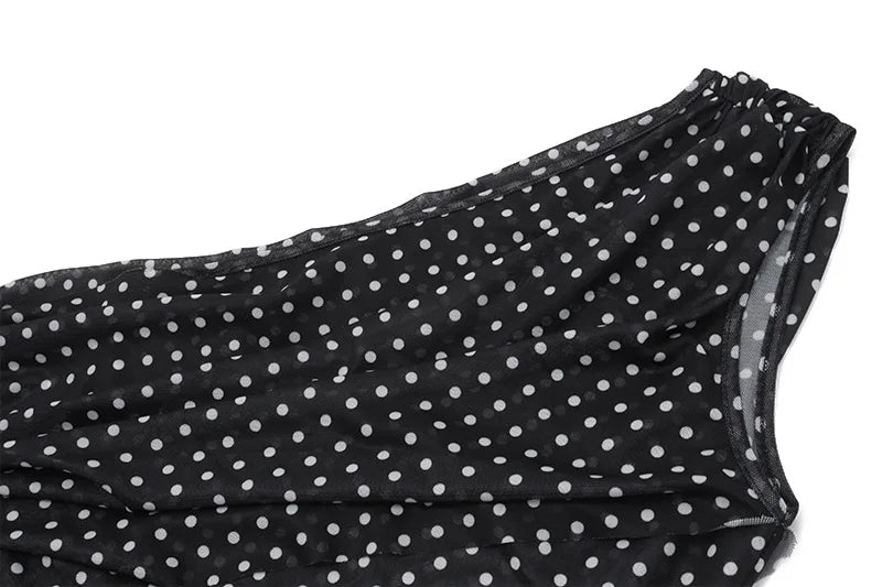 Women's Chiffon Polka Dot Summer Outfit Cropped Asymmetrical Basic Top