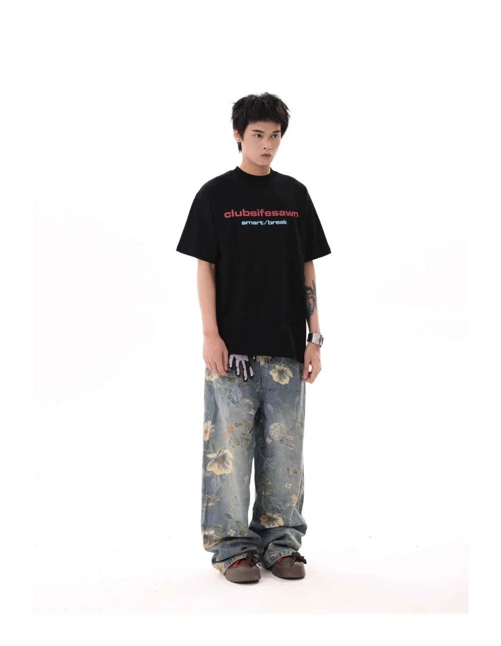 Men's Floral Print Jeans