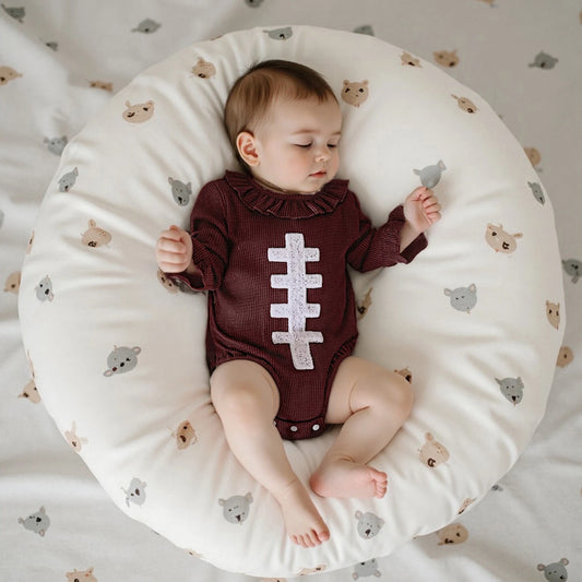 Baby Autumn Winter Romper - Football Embroidery Long Sleeve Ruffled Jumpsuit (0-18M)