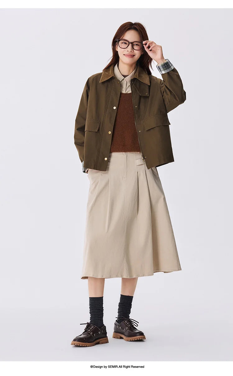 Women's Raglan Sleeve Patchwork Jacket - Loose Fit Retro Chic Autumn Coat