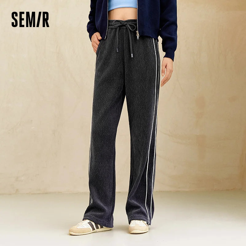 Chenille Wide Leg Trousers - Women's Colorblock Slimming Street Style Pants