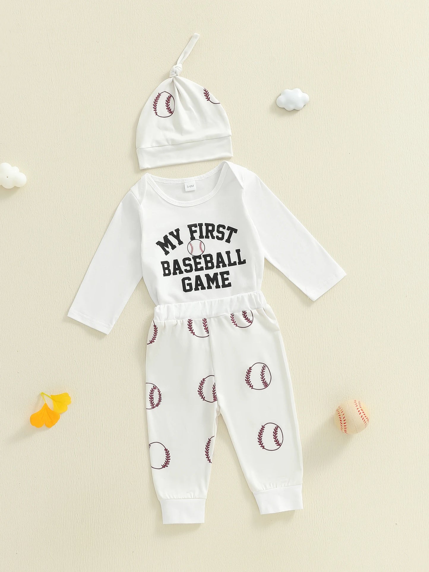 Newborn Baby Fall Winter Clothes Set - Letter Print Long Sleeve Romper & Baseball Pants