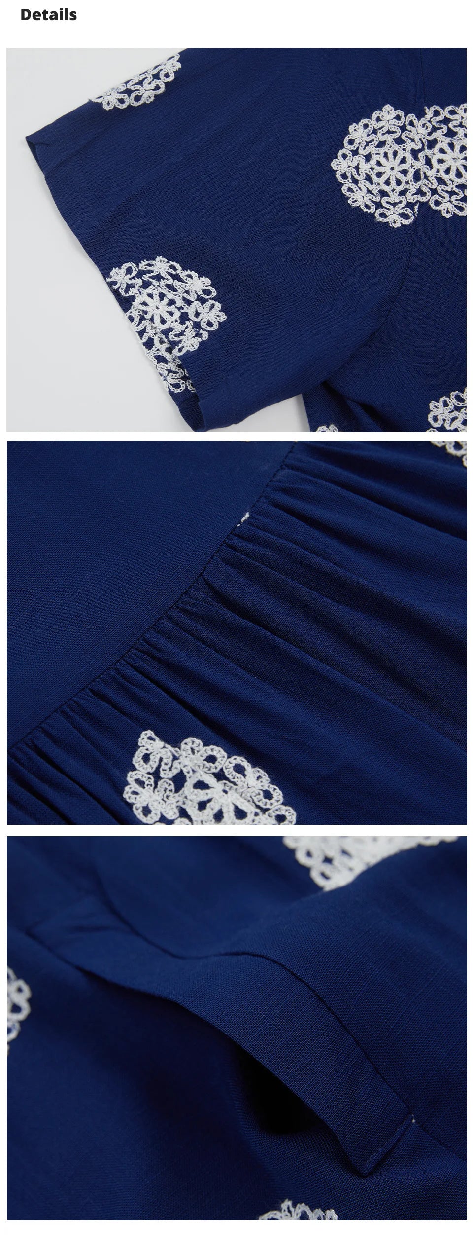 Women's Summer Elegant Cotton Oversize Office Polka Dot Embroidery Design Pocket Long Dress